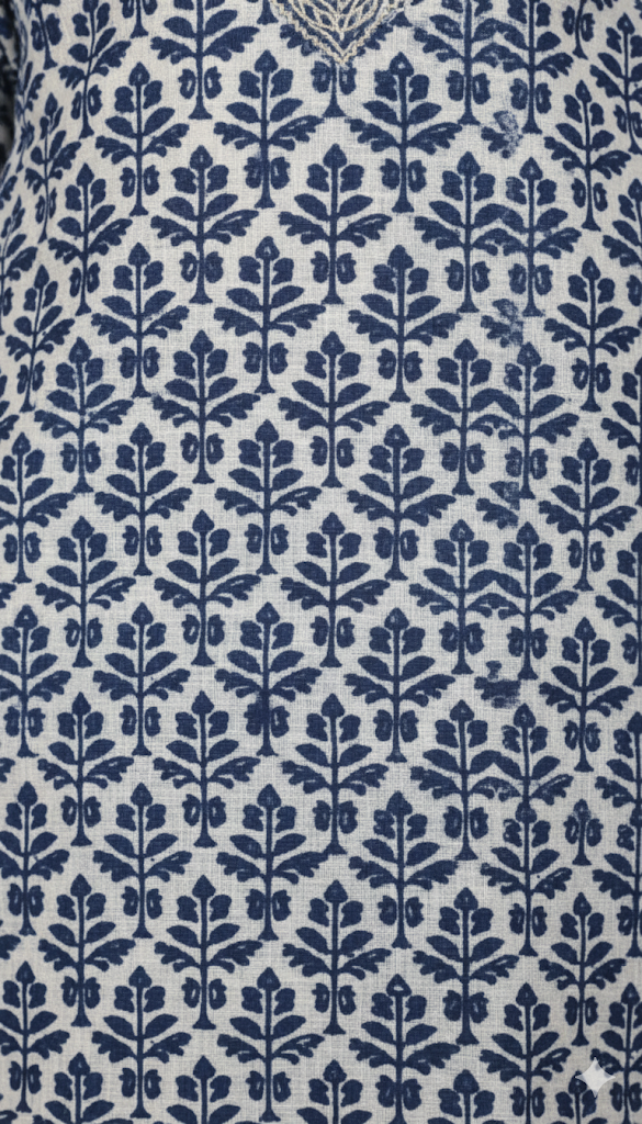 Blue Floral Print Cotton Kurta Set