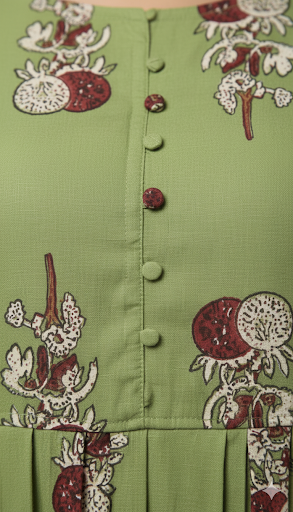 Light Green Floral Print 3/4 Sleeve Dress.