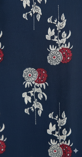 Navy Blue Floral Print Gathered Midi Dress.