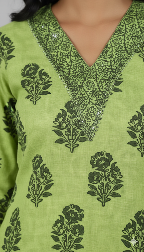 Green Floral Kurta Set