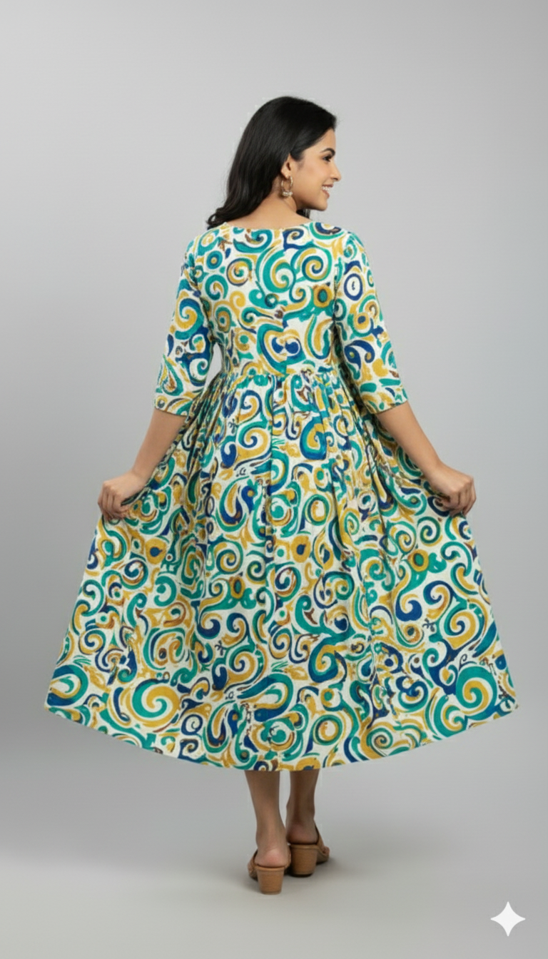 Abstract Swirl Printed Kurta