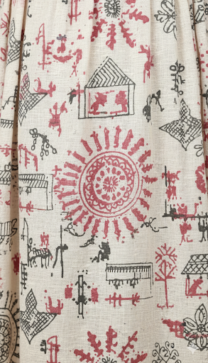 Off-White Warli Print Gathered Maxi Dress