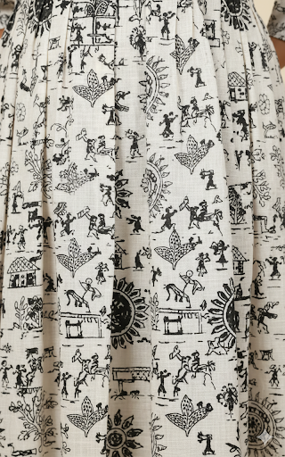 Off-White Warli Print Gathered Maxi Dress