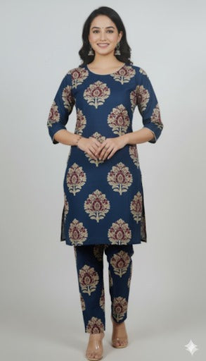 Paisley Motifs Blue Kurta Set