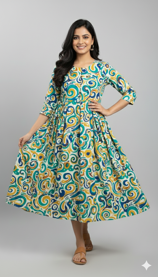 Abstract Swirl Printed Kurta