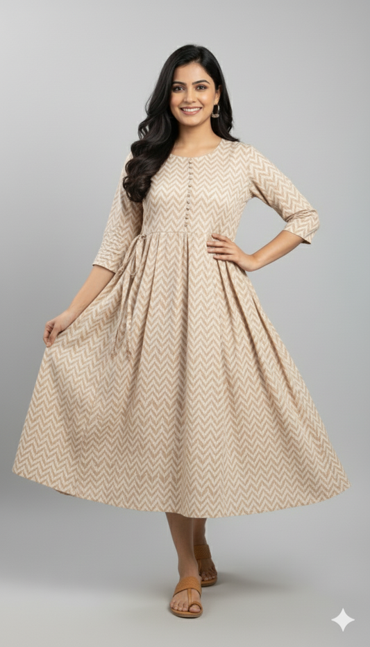 Herrigbone Text Printed Kurta