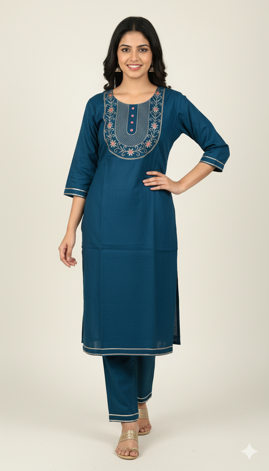Jaipuri Block-Print Straight Kurta Set