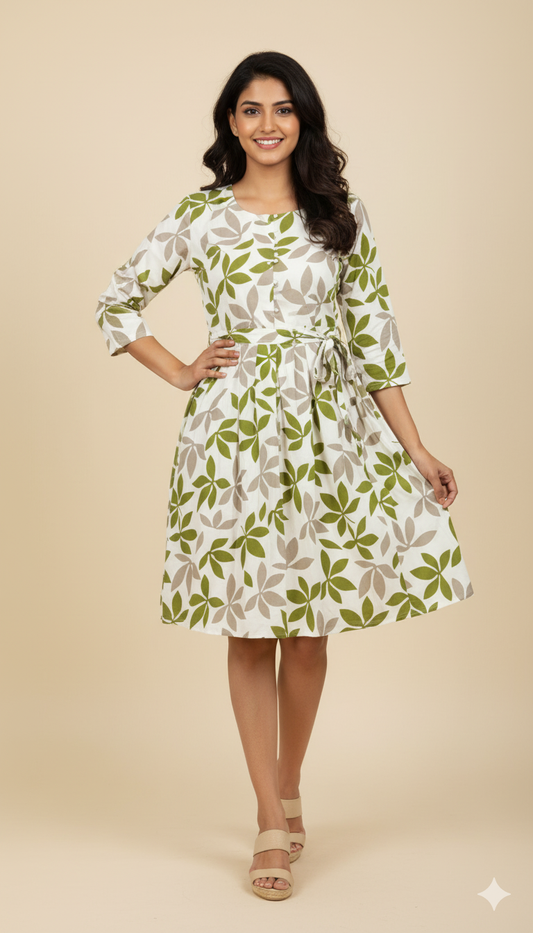 Maroon Paneled Ethnic Print A-Line Dress