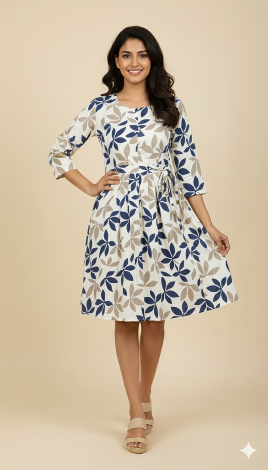Maroon Paneled Ethnic Print A-Line Dress