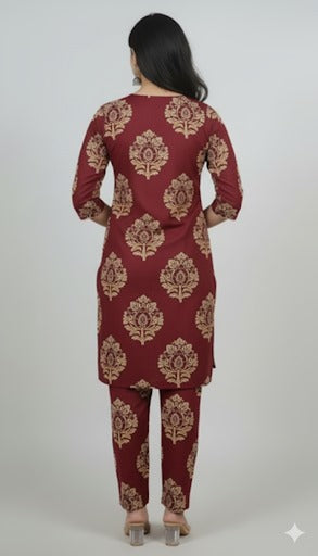 Ethnic Printed Maroon Kurta Set