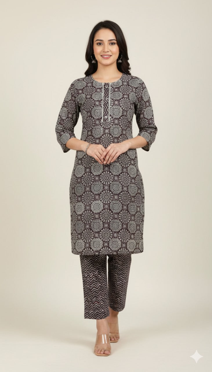 Geometric Mandala Print Kurta Set