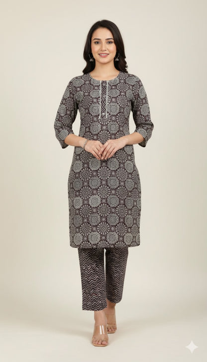 Geometric Mandala Print Kurta Set