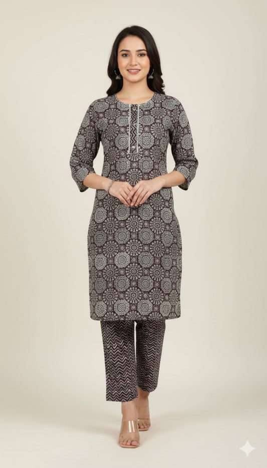 Geometric Mandala Print Kurta Set