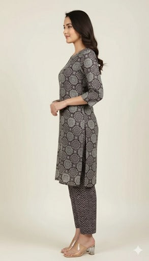 Geometric Mandala Print Kurta Set