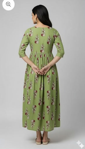 Light Green Floral Print 3/4 Sleeve Dress.