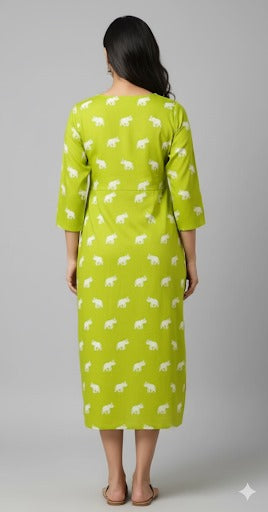 Lime Green Elephant Print Midi Dress.