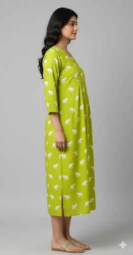 Lime Green Elephant Print Midi Dress.