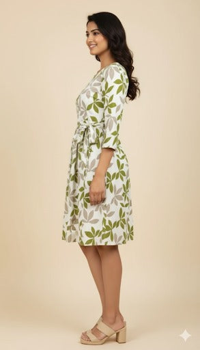 Maroon Paneled Ethnic Print A-Line Dress