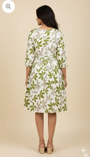 Maroon Paneled Ethnic Print A-Line Dress