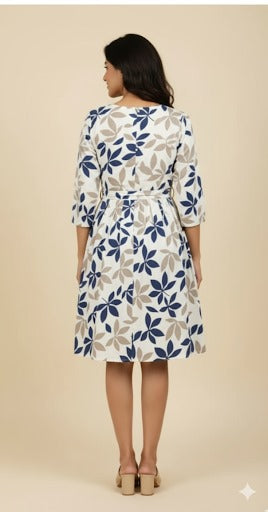 Maroon Paneled Ethnic Print A-Line Dress