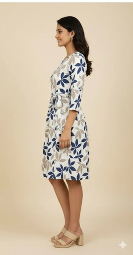 Maroon Paneled Ethnic Print A-Line Dress
