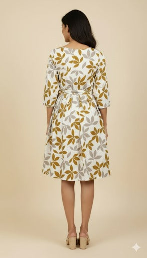 Maroon Paneled Ethnic Print A-Line Dress