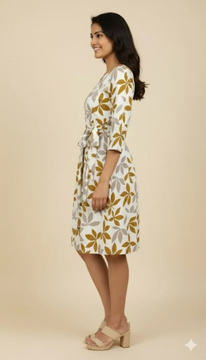 Maroon Paneled Ethnic Print A-Line Dress