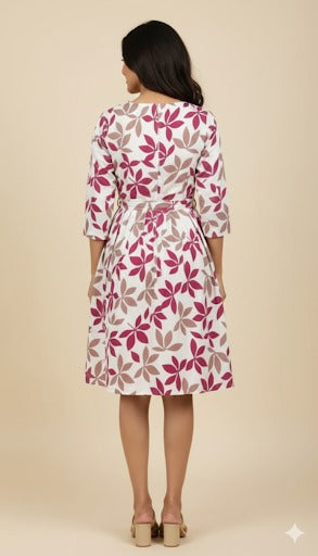 Maroon Paneled Ethnic Print A-Line Dress