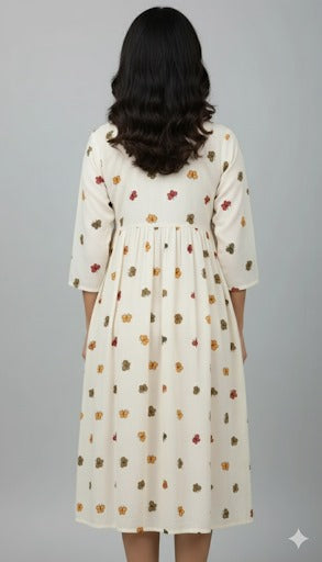 Off-White Butterfly Print Gathered Midi Dress