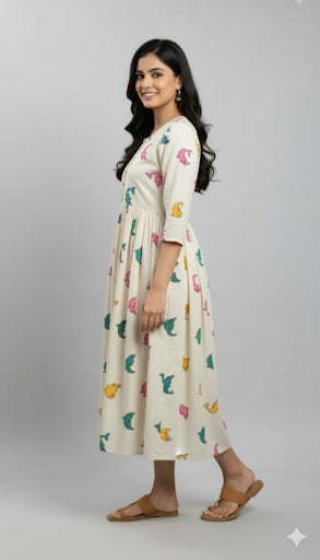 Off-White Colorful Dolphin Print Midi Dress.