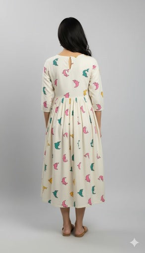 Off-White Colorful Dolphin Print Midi Dress.