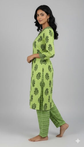Green Floral Kurta Set
