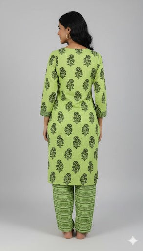 Green Floral Kurta Set