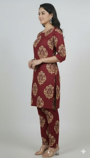 Ethnic Printed Maroon Kurta Set