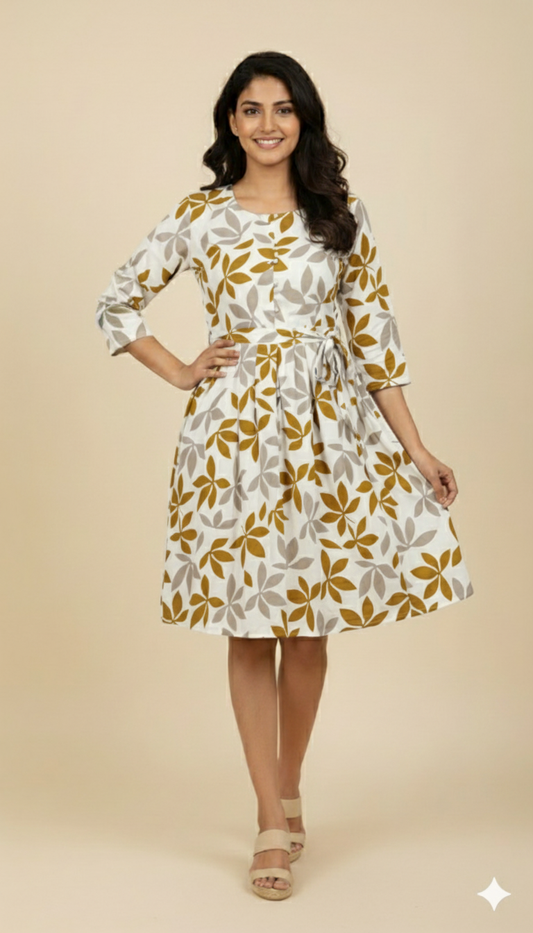 Maroon Paneled Ethnic Print A-Line Dress