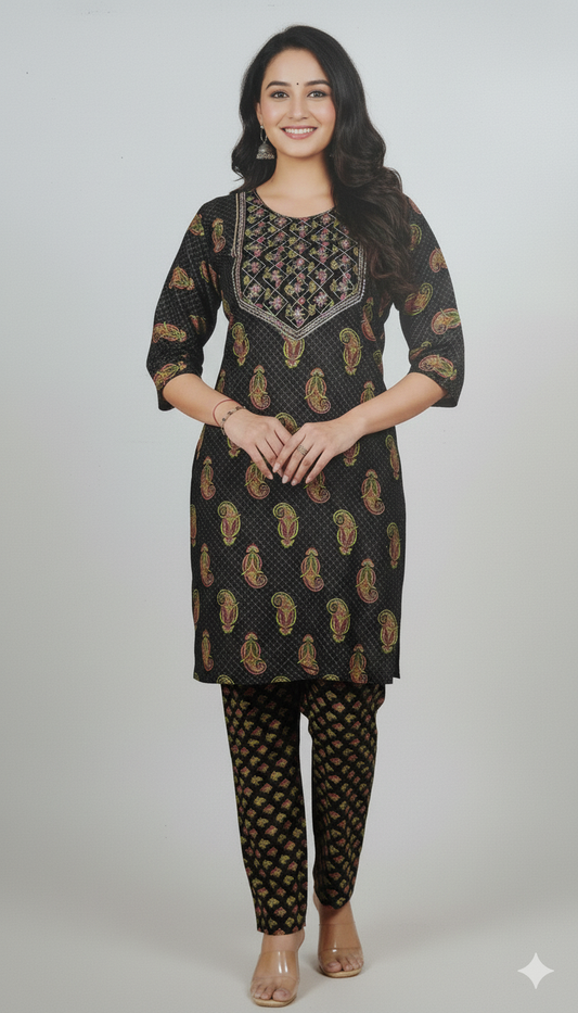 Boho Paisley Patterned Kurta Set